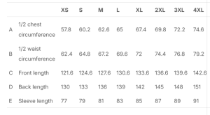 Scippis size chart coats