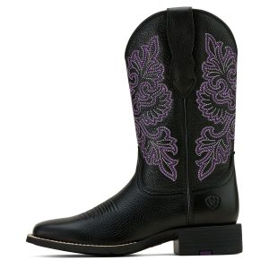 Ariat Women's Round Up StretchFit W Square Toe Western Boot Black Deertan