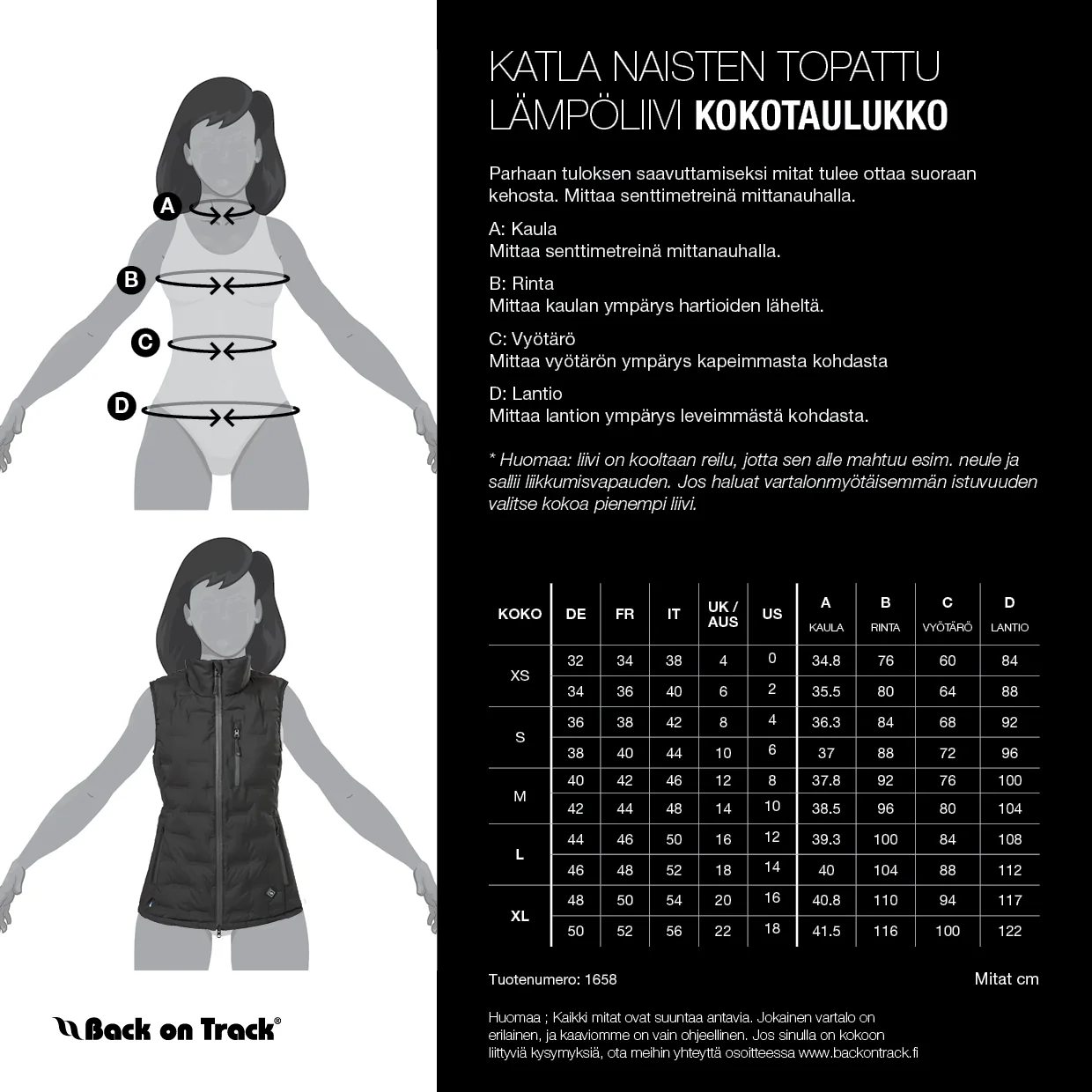 SIZE CHART Back on Track KATLA