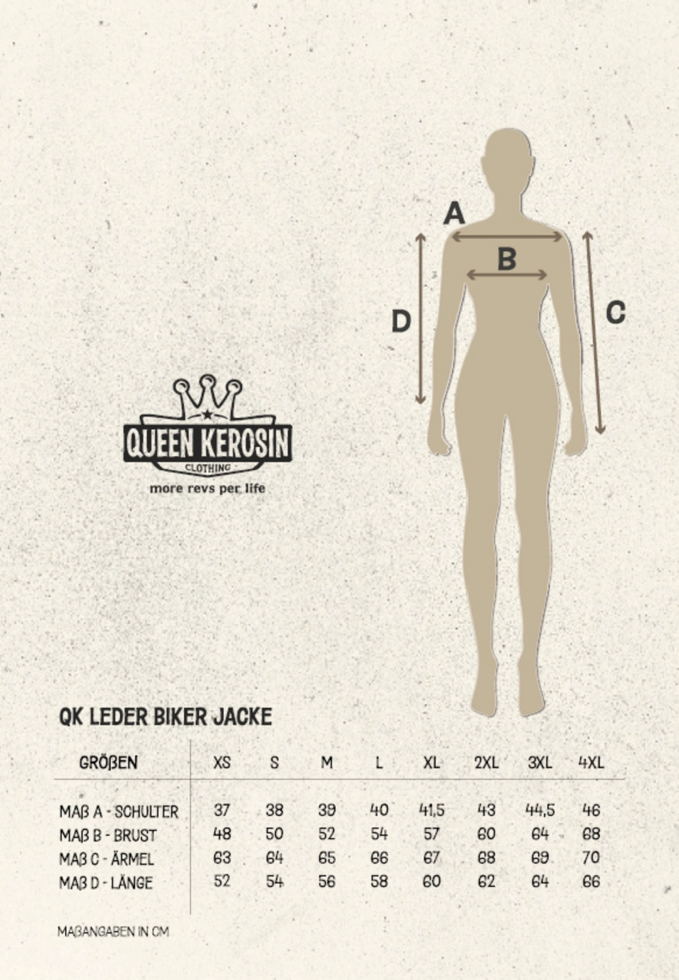 Size chart Queen Kerosin Leather Jacket Marlon