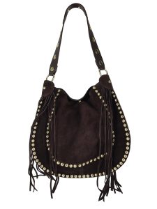 Hapsulaukku Florence Leather Shoulder Bag with Fringes & Studs