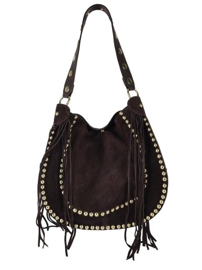 Hapsulaukku Florence Leather Shoulder Bag with Fringes & Studs